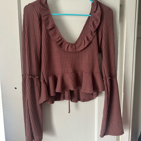 Women's Ruffled Brown Top - Picture 2 of 2